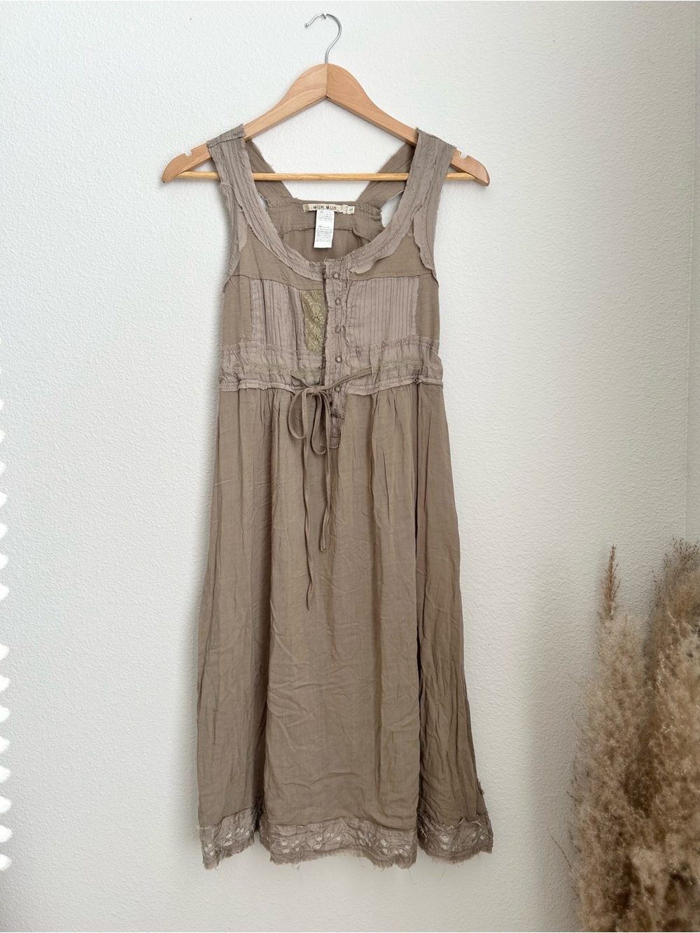 Mur Mur Mid Length Sage Green Lace Trim Dress - Small